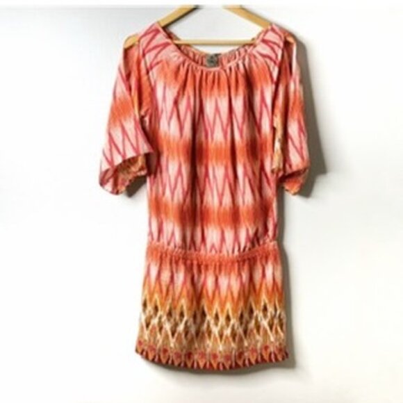Bespoke Silk Dress SW3 Bespoke Split Sleeve Mini Dress Sunset Aztec Motif Small - Picture 2 of 16